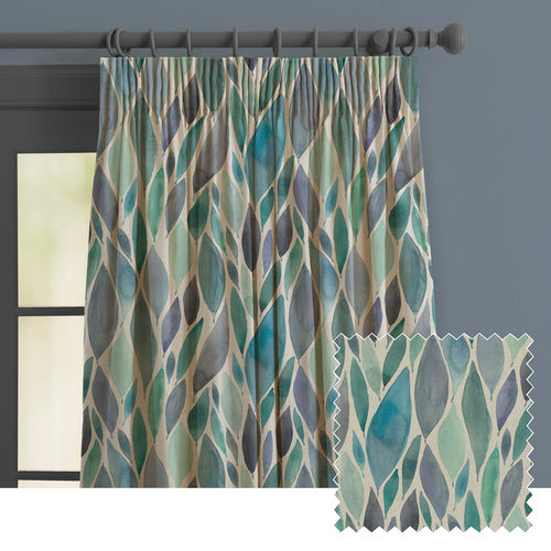 Floral Blue M2M - Koyo Printed Made to Measure Curtains Aqua Voyage Maison