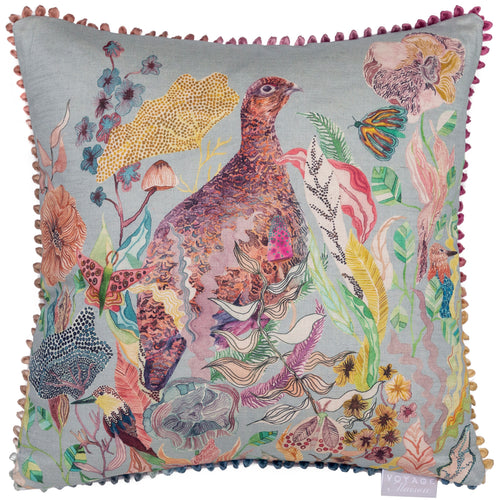 Voyage Maison Lady Grouse Printed Feather Cushion in Robins Egg