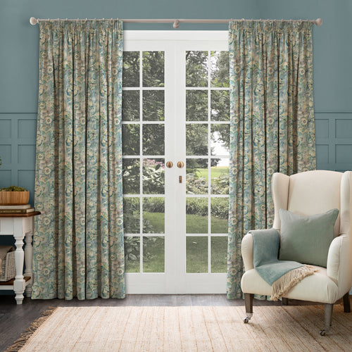 Floral Blue M2M - Langdale Printed Made to Measure Curtains Teal Voyage Maison