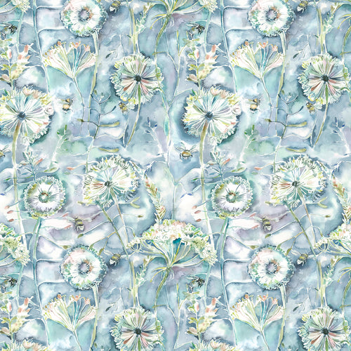 Floral Blue Wallpaper - Langdale  1.4m Wide Width Wallpaper (By The Metre) Teal Voyage Maison