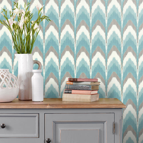 Abstract Blue Wallpaper - Lausha  1.4m Wide Width Wallpaper (By The Metre) Aqua Voyage Maison