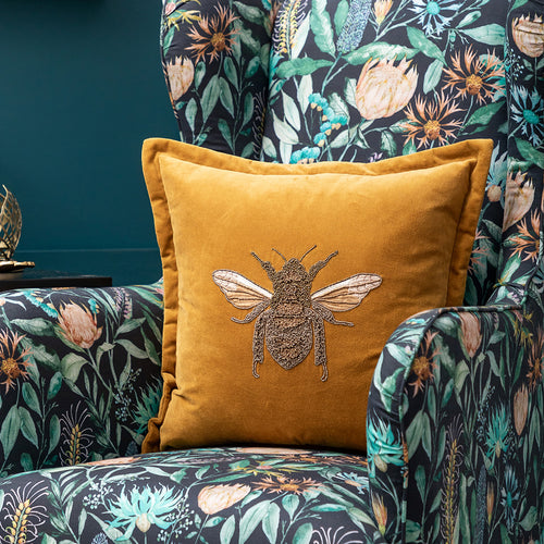 Voyage Maison Layla Embroidered Feather Cushion in Mustard