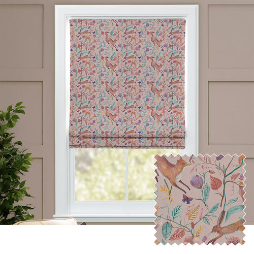 Animal Pink M2M - Leaping Into The Fauna Printed Cotton Made to Measure Roman Blinds Blush Voyage Maison