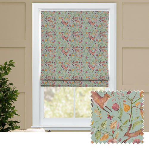 Animal Blue M2M - Leaping Into The Fauna Printed Cotton Made to Measure Roman Blinds Duck Egg Blue Voyage Maison