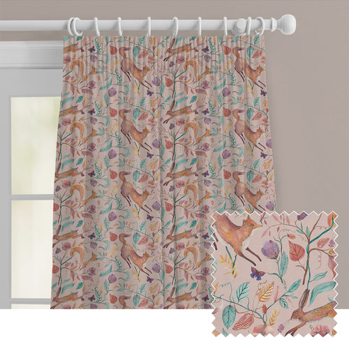 Animal Pink M2M - Leaping Into The Fauna Printed Cotton Made to Measure Curtains Blush Voyage Maison