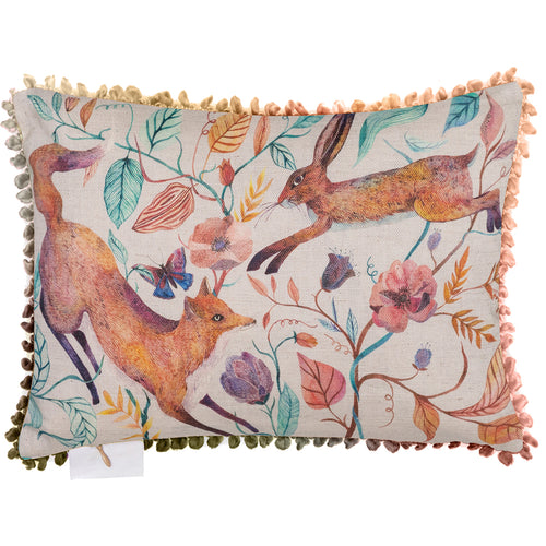 Voyage Maison Leaping Into The Fauna Small Printed Feather Cushion in Linen