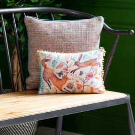 Voyage Maison Leaping Into The Fauna Small Printed Feather Cushion in Linen