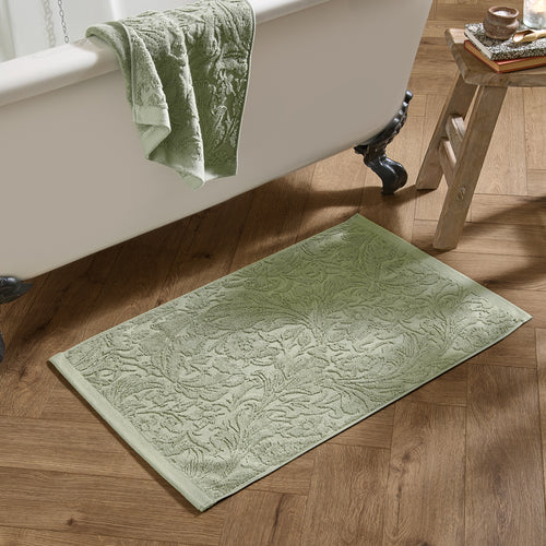 Floral Green Bathroom - Leicester 100% Cotton Bath Mat Sage Green Morris & Co