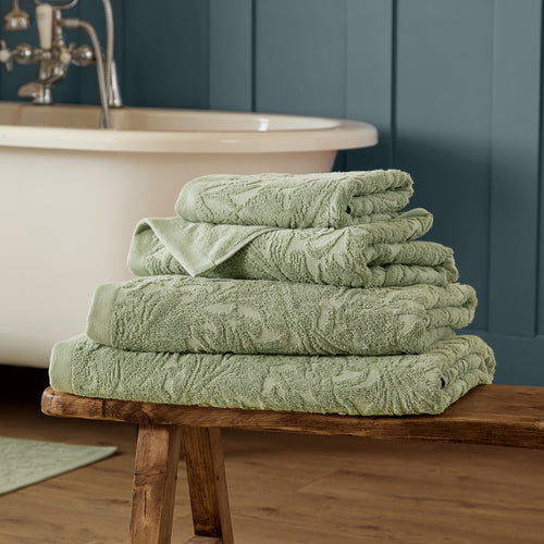 Floral Green Bathroom - Leicester 100% Cotton Towels Sage Green Morris & Co