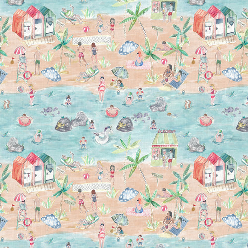 Animal Multi Fabric - Lets Go To The Beach Printed Cotton Fabric (By The Metre) Sand Voyage Maison