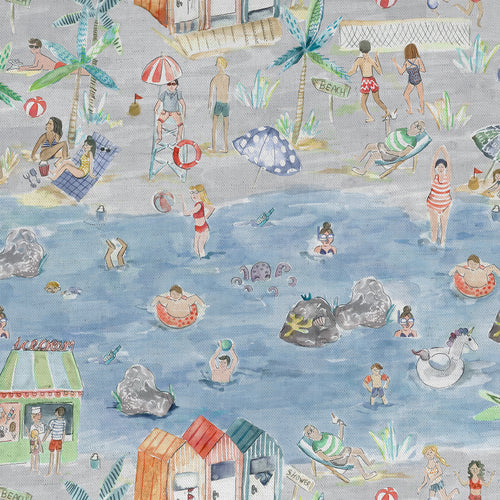 Animal Blue Fabric - Lets Go To The Beach Printed Cotton Fabric (By The Metre) Stone Voyage Maison