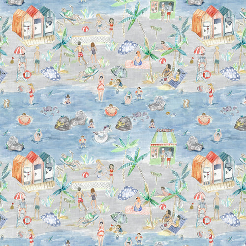 Animal Blue Fabric - Lets Go To The Beach Printed Cotton Fabric (By The Metre) Stone Voyage Maison