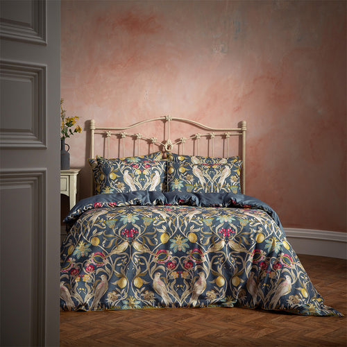 Floral Blue Bedding - Songbird Traditional Floral Printed Piped Duvet Cover Set Navy EW by Edinburgh Weavers