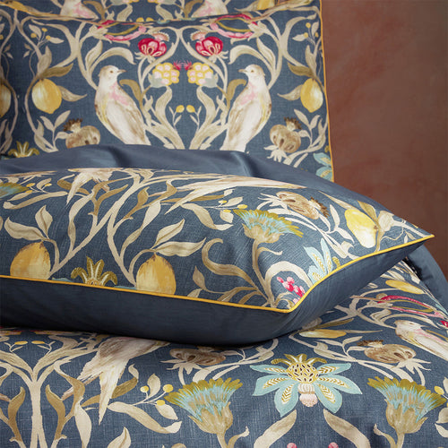 Floral Blue Bedding - Songbird Traditional Floral Printed Piped Duvet Cover Set Navy EW by Edinburgh Weavers