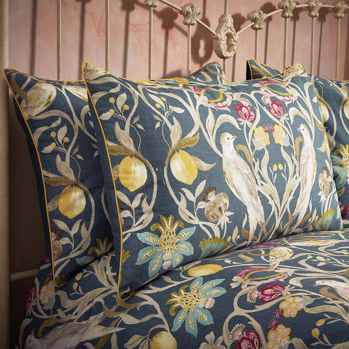 Floral Blue Bedding - Songbird Traditional Floral  Piped Pillowcase Pair Navy EW by Edinburgh Weavers