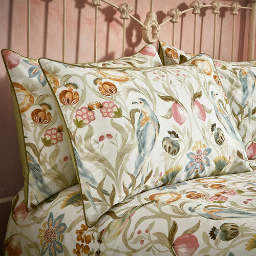 Floral Cream Bedding - Songbird Traditional Floral  Piped Pillowcase Pair Stone EW by Edinburgh Weavers