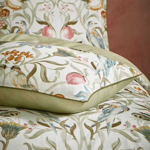Floral Cream Bedding - Songbird Traditional Floral  Piped Pillowcase Pair Stone EW by Edinburgh Weavers