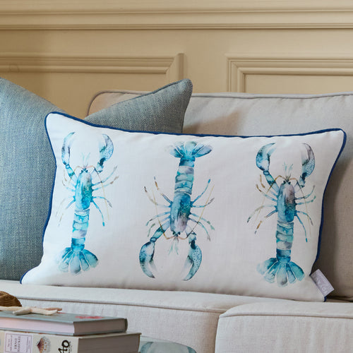 Animal Blue Cushions - Lobster Printed Piped  Feather Filled Cushions Cobalt Voyage Maison