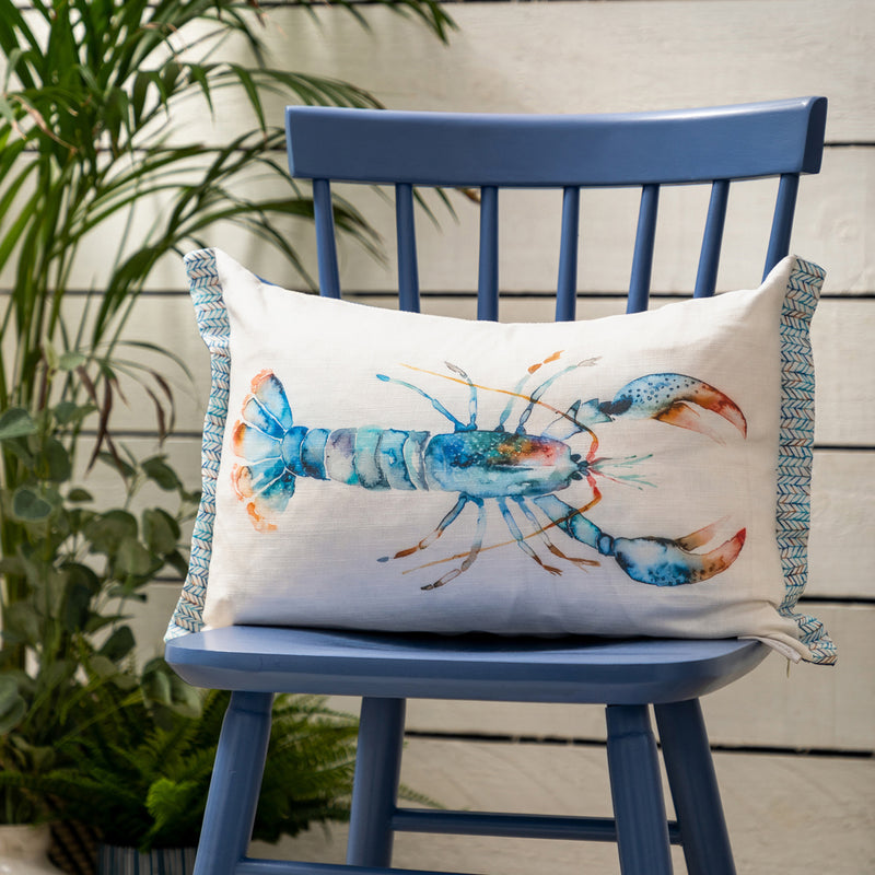 Voyage Maison Lobster Printed Feather Cushion in Cobalt