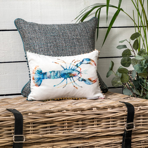 Voyage Maison Lobster Small Printed Feather Cushion in Cobalt