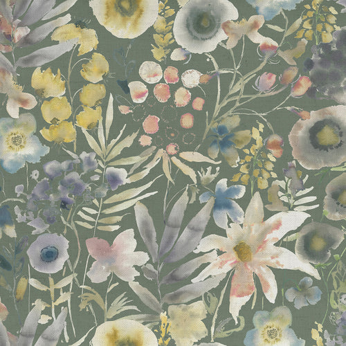 Floral Green Fabric - Lomondra Printed Cotton Fabric (By The Metre) Harvest Moss Voyage Maison
