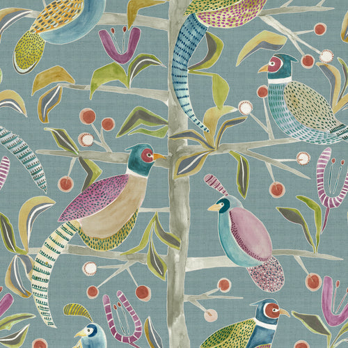 Animal Blue Fabric - Lossie Printed Cotton Fabric (By The Metre) Mineral Voyage Maison