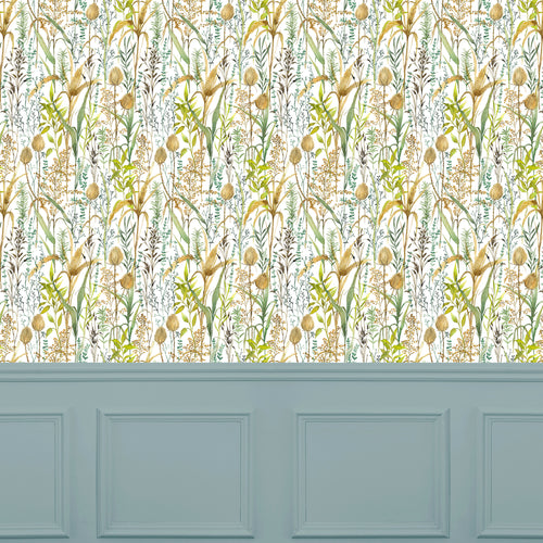 Floral Green Wallpaper - Lydiard  1.4m Wide Width Wallpaper (By The Metre) Linen Voyage Maison