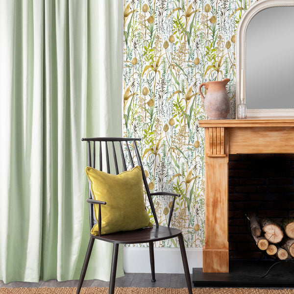 Lydiard Linen 1.4m Wide Width Wallpaper (By The Metre) | Green ...