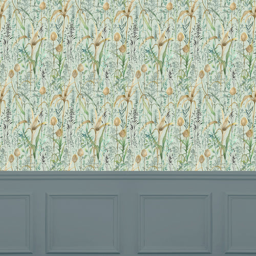 Floral Green Wallpaper - Lydiard  1.4m Wide Width Wallpaper (By The Metre) Sky Voyage Maison