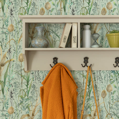 Floral Green Wallpaper - Lydiard  1.4m Wide Width Wallpaper (By The Metre) Sky Voyage Maison