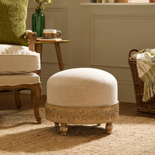 Floral Beige Furniture - Mabel Wooden Footstool Oak Voyage Maison