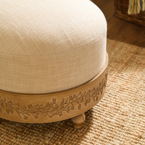 Floral Beige Furniture - Mabel Wooden Footstool Oak Voyage Maison
