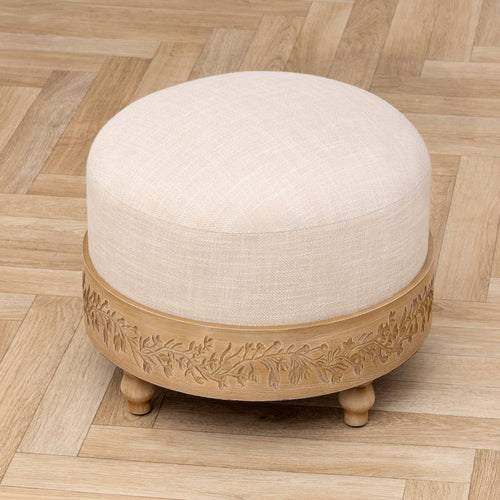 Floral Beige Furniture - Mabel Wooden Footstool Oak Voyage Maison