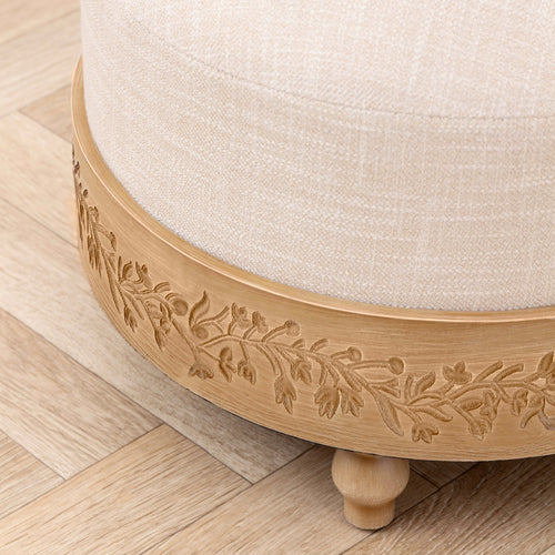 Floral Beige Furniture - Mabel Wooden Footstool Oak Voyage Maison