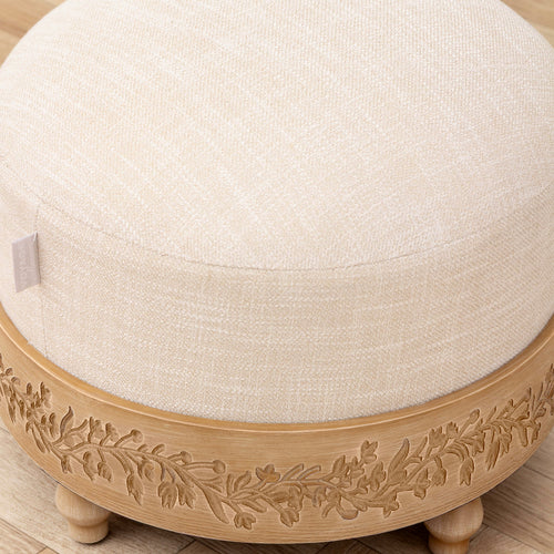 Floral Beige Furniture - Mabel Wooden Footstool Oak Voyage Maison