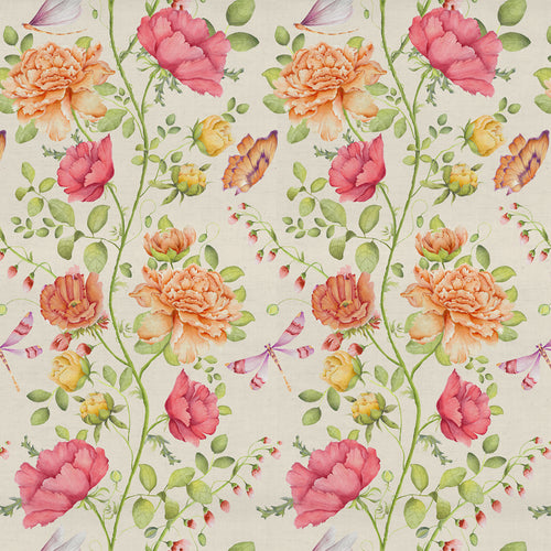 Floral Orange Fabric - Maisie Printed Cotton Fabric (By The Metre) Sand Voyage Maison