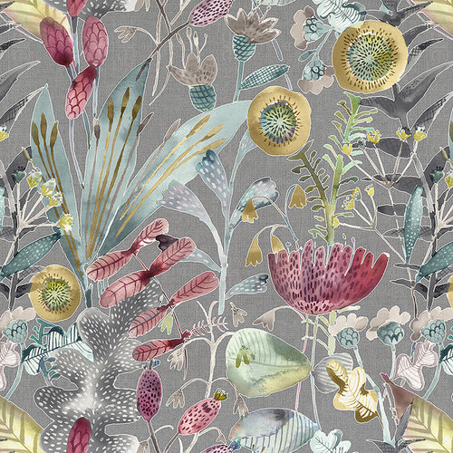 Floral Grey Fabric - Maizey Printed Cotton Fabric (By The Metre) Granite Voyage Maison