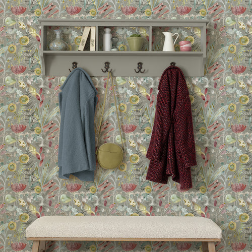 Floral Grey Wallpaper - Maizey  1.4m Wide Width Wallpaper (By The Metre) Granite Voyage Maison