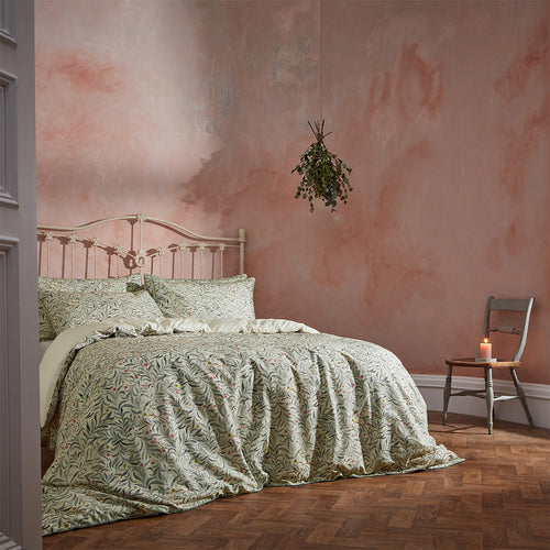 Jungle Green Bedding - Malory Traditional Floral Printed Piped Duvet Cover Set Eucalyptus EW by Edinburgh Weavers