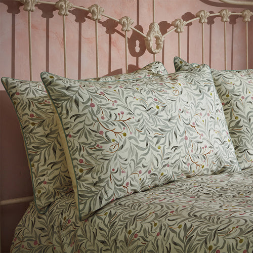 Jungle Green Bedding - Malory Traditional Floral Printed Piped  Pillowcase Pair Eucalyptus EW by Edinburgh Weavers