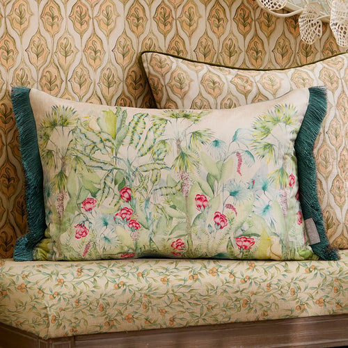 Jungle Green Cushions - Mangrove Printed Velvet Feather Filled Cushions Green Voyage Maison