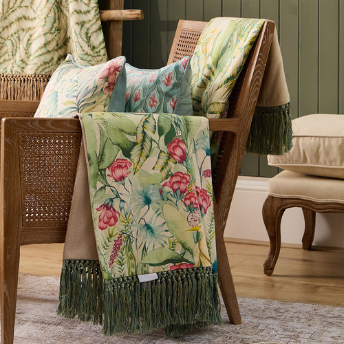 Jungle Green Throws - Mangrove Printed Fringe Throw Multicolour Voyage Maison