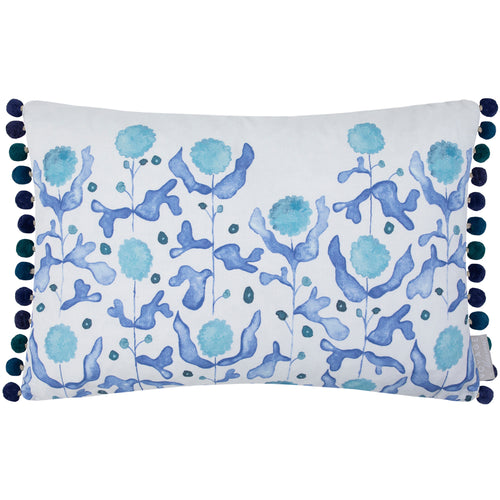 Abstract Blue Cushions - Mariani Printed Pom Pom Feather Filled Cushion Cobalt Voyage Maison