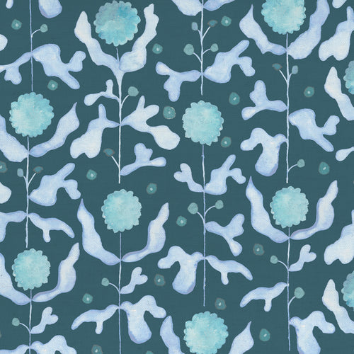 Floral Blue Fabric - Mariani Printed Cotton Fabric (By The Metre) Teal Voyage Maison