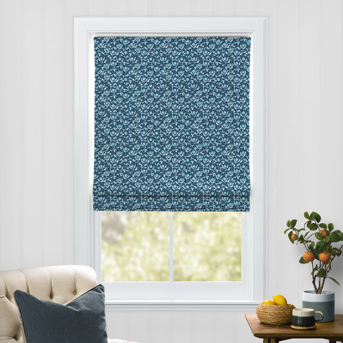 Floral Blue M2M - Mariani Printed Cotton Made to Measure Roman Blinds Teal Voyage Maison