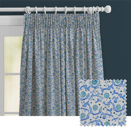 Floral Blue M2M - Mariani Printed Cotton Made to Measure Curtains Cobalt Voyage Maison