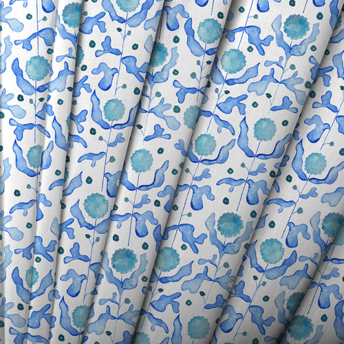 Floral Blue M2M - Mariani Printed Cotton Made to Measure Curtains Cobalt Voyage Maison