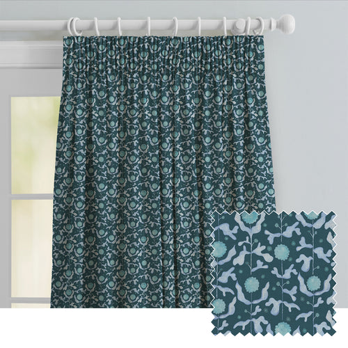 Floral Blue M2M - Mariani Printed Cotton Made to Measure Curtains Teal Voyage Maison