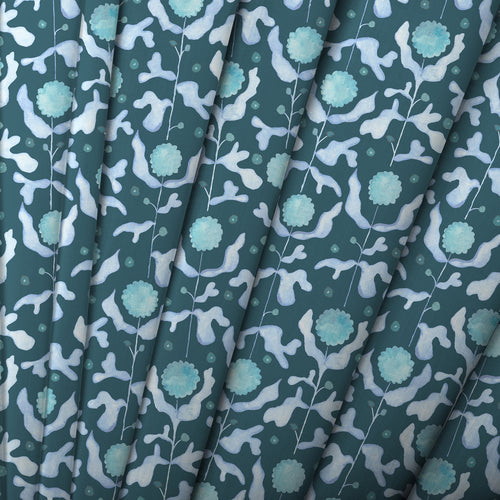 Floral Blue M2M - Mariani Printed Cotton Made to Measure Curtains Teal Voyage Maison