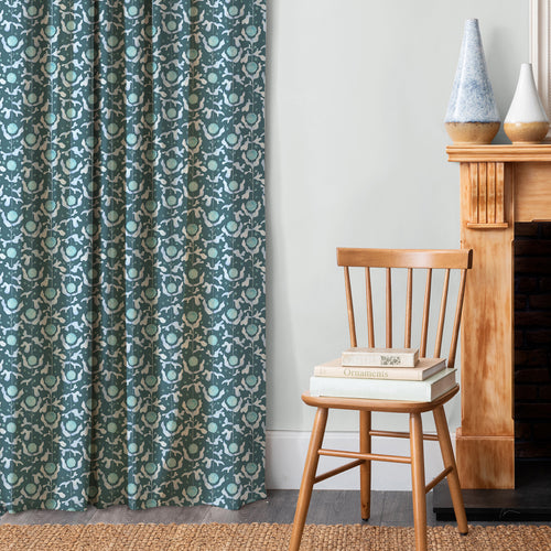 Floral Blue M2M - Mariani Printed Cotton Made to Measure Curtains Teal Voyage Maison